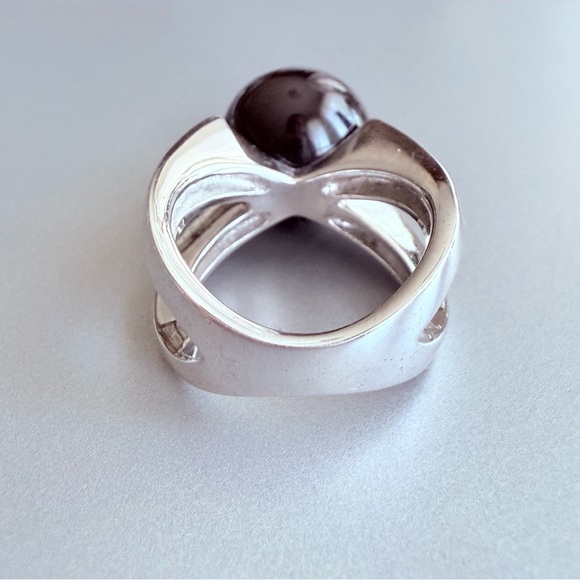 Modernist Black Onyx Sphere Ball Sterling Silver Ring TD Designer - Picture 10 of 15